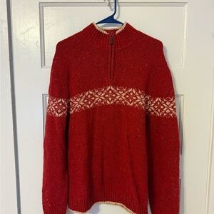 Express Red and White Zip-Up Men's Sweater